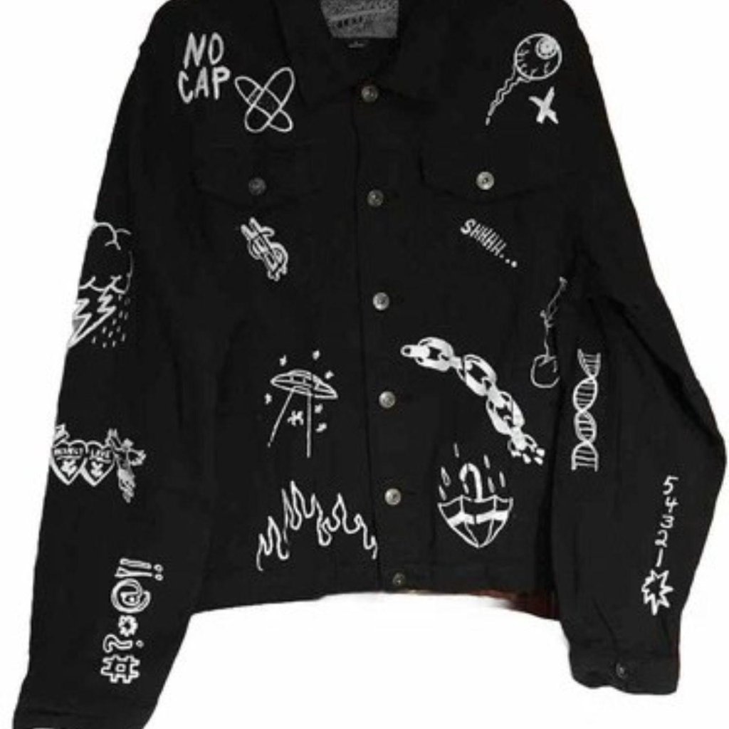 Brooklyn Denim Trucker Jacket Men's Medium Nyc Graffiti Black Jean Jacket